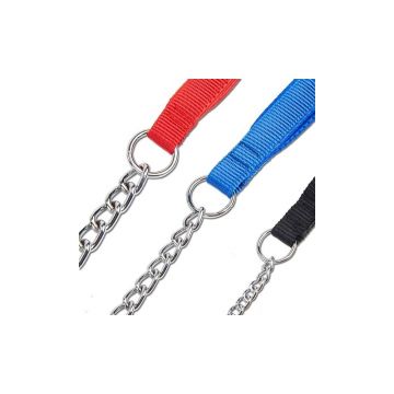 Lesa lant, albastra, maner textil, lungime 1,2 m, pentru caini de talie medie