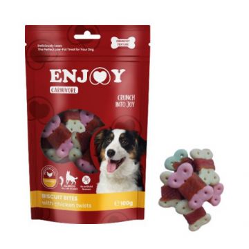 Recompense pentru caini Enjoy Carnivore Biscuit Bites cu pui 100 gr