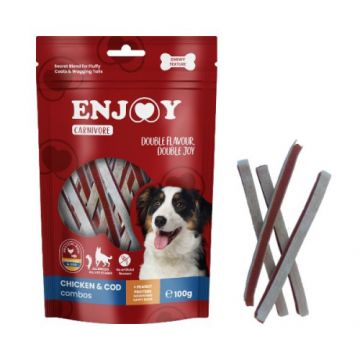 Recompense pentru caini Enjoy Carnivore Chicken Combo cu pui si cod 100 gr