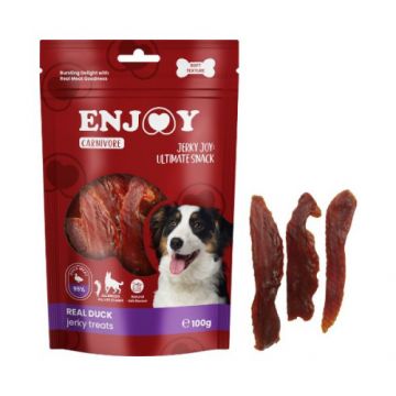 Recompense pentru caini Enjoy Carnivore Real Duck Jerky Treats cu rata 100 gr