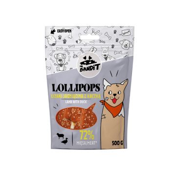 Recompense pentru caini, Mr Bandit LOLLIPOPS, miel si rata, 500g