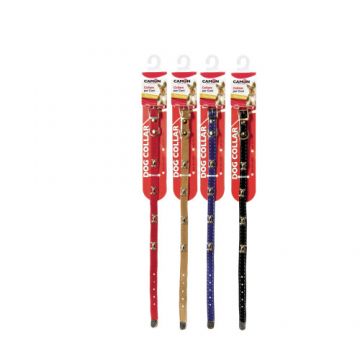 Zgarda din catifea pentru caini, roz, cu decoratiuni in forma de os, 10 mm x 320 mm