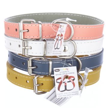 Zgarda din piele, mix color, pentru caini de talie medie, 2 cm x 45 cm