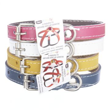 Zgarda din piele pentru caini de talie medie, mix color, 1.5 cm x 35 cm