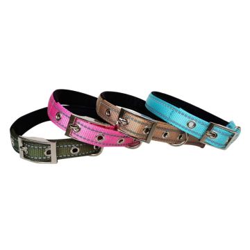 Zgarda textila fancy, roz, cu catarama metalica, 10 mm x 35 cm, pentru caini de talie mica