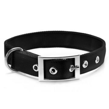 Zgarda textila pentru caini de talie medie, neagra, 25 mm x 55 cm