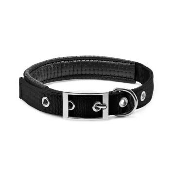 Zgarda textila pentru caini de talie medie, neagra, captusita, 20 mm x 45 cm