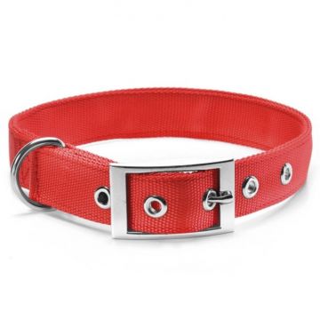 Zgarda textila pentru caini de talie medie, rosie, 25 mm x 55 cm