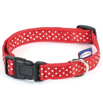 Zgarda textila, rosie, personalizata cu buline, 20-31 cm x 10 mm