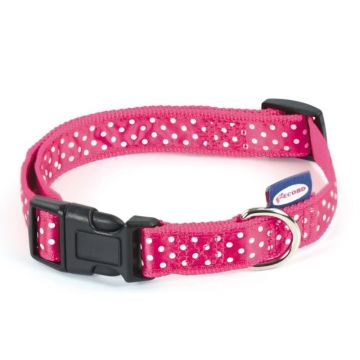 Zgarda textila, roz, personalizata cu buline, 20-31 cm x 10 mm