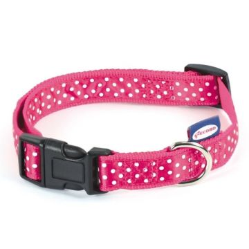 Zgarda textila, roz, personalizata cu buline, 30-45 cm x 16 mm