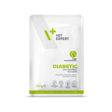 Hrana dietetica umeda pentru pisici adulte Vet Expert Diabetic Cat, 10 x 100g