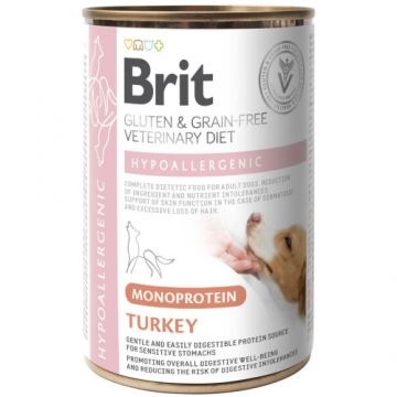 Hrana umeda hipoalergenica pentru caini Brit Grain Free VD Hypoallergenic, curcan, 400 g