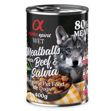 Hrană umedă Premium pentru câine Alpha Spirit, chiftele de vită și salvie, 400 g