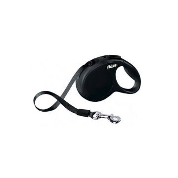 Lesa retractabila, neagra, lungime 5 m, pentru caini cu greutate de pana la 50 kg