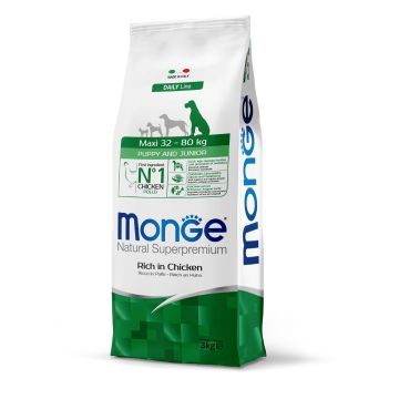 Monge Natural Superpremium Puppy & Junior Maxi - Pui si Orez - 3kg