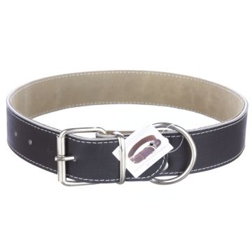 Zgarda din piele, neagra, pentru caini de talie mare, 4 cm x 75 cm
