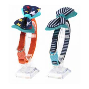 Zgarda textila pentru caini de talie mica, personalizata cu papion, 1 cm x 35 cm