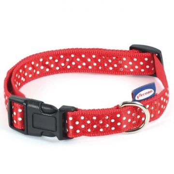 Zgarda textila, rosie, personalizata cu buline, 30-45 cm x 16 mm