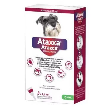 Ataxxa 1250 mg/250 mg, antiparazitar extern pentru caine de talie medie (10-25 kg), 1 pipeta