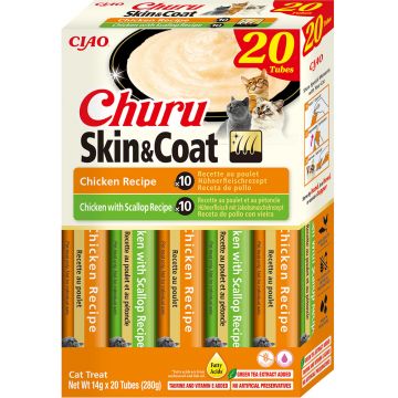 Churu Cat Varieties SkinCoat Recompense Cremoase cu Pui si Pui cu Scoici 20 Buc
