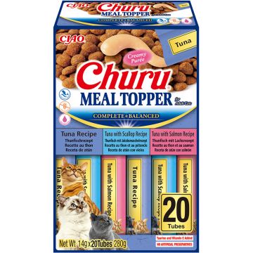 Churu Meal Topper Tuna Variety Recompensa Cremoasa Reteta cu Ton, Scoici si Somon