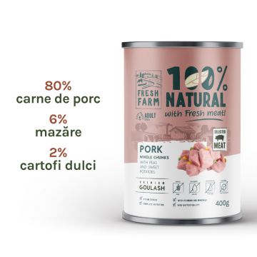 Fresh Farm Goulash, cu porc, mazare si cartof dulce, hrana umeda pentru caini, fara cereale, 400 gr