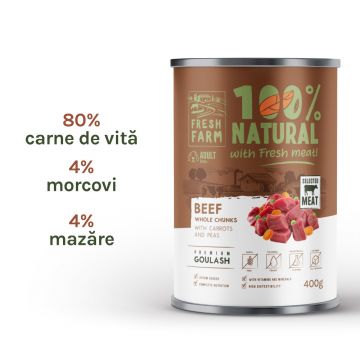 Fresh Farm Goulash, cu vita si morcovi, hrana umeda pentru caini, fara cereale, 400 gr
