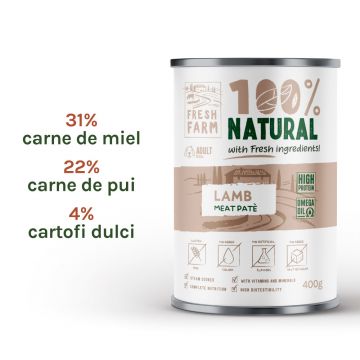 Fresh Farm Smooth pate, cu miel, hrana umeda pentru caini, fara cereale, 400 gr