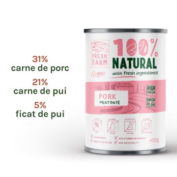 Fresh Farm Smooth pate, cu porc, hrana umeda pentru caini, fara cereale, 400 gr