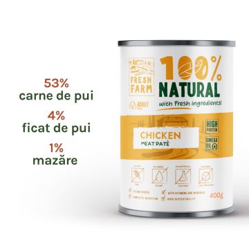 Fresh Farm Smooth pate, cu pui, hrana umeda pentru caini, fara cereale, 400 gr
