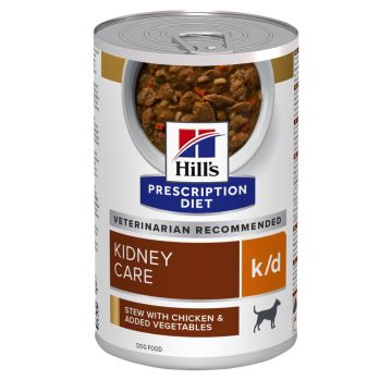 Hrana pentru caini Hill's Prescription Diet Kidney Care K/D, tocanita cu pui și legume, 354 g