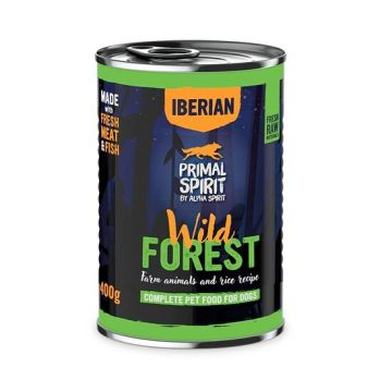 Hrană umedă pentru câine Wild Forest, Primal Spirit, cu porc și curcan, 400 g