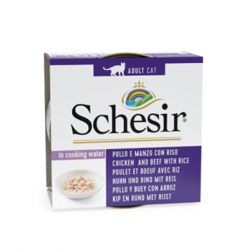 Hrana umeda pentru pisici Schesir Pui Vita si Orez, Pachet 5 X 85gr