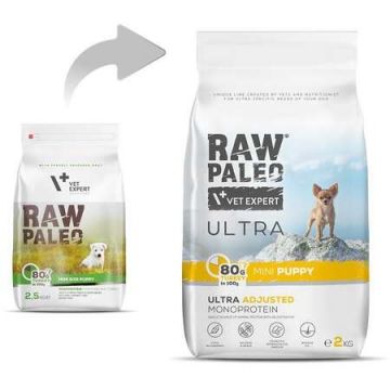 Hrană uscată pentru câini Raw Paleo Ultra Turkey Mini Puppy 2kg