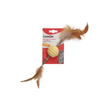 Jucarii pentru pisici Camon Minge cu franghie si pene 14 cm