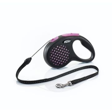 Lesa retractabila, cu fir - Flexi Fun Dots - M - Roz
