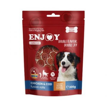 Recompense pentru caini Enjoy Carnivore Fusion Rolls cu pui si cod 300 gr