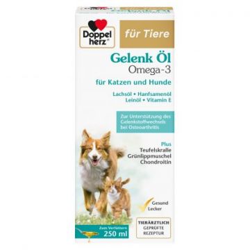 Supliment pentru articulatii caini si pisici, Doppelherz Pets, Ulei cu Omega-3, 250 ml