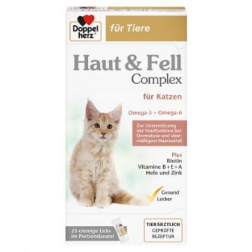 Supliment pentru piele si blana, pisici, Doppelherz Pets Complex, cutie cu 25 plicuri