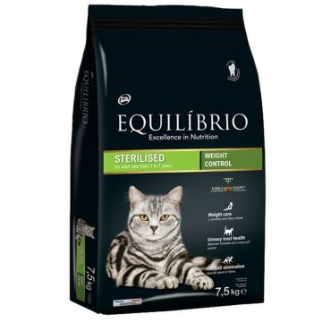 Equilibrio, hrana uscata pentru pisici sterilizate, weight control, 7.5 kg