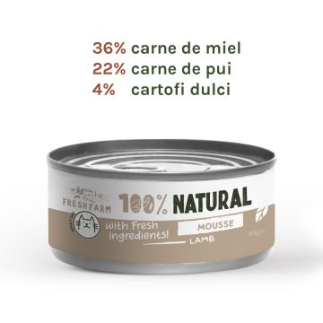 Fresh Farm Mousse pate, cu miel, hrana umeda pentru pisici, fara cereale, 85 gr