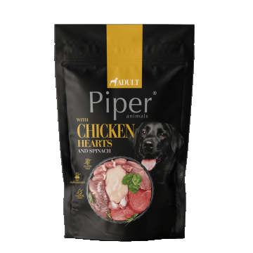 Hrana umeda pentru caini PIPER DOG, inimi de pui si spanac. 500g