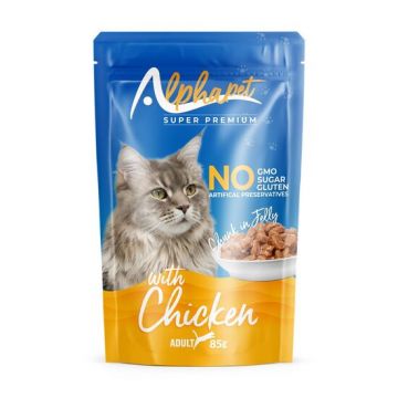 Hrană umedă pentru pisică Alphapet, cu carne de pui, 85 g