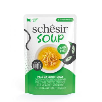 Hrana umeda pentru pisici Schesir Soup plic Pui si Dovleac in supa 40gr