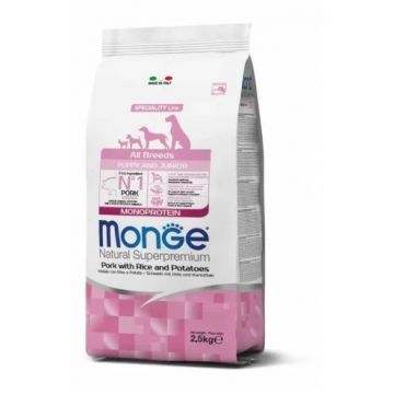 Monge Natural Superpremium Monoprotein Puppy All Breeds - Porc si Orez - 2.5kg