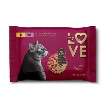 My Love Cat - Hrana umeda completa - Pui & Curcan - Set 4x85g