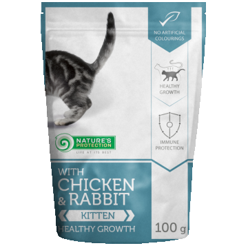 Nature's Protection Kitten Chicken Rabbit, pui si iepure, hrana umeda pentru pisici, 100 g