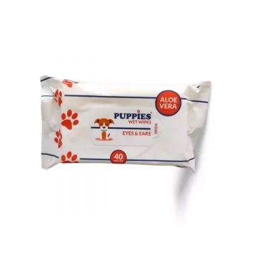 Puppies Servetele Umede cu Aloe Vera pentru Ochi si Urechi 40 buc pach