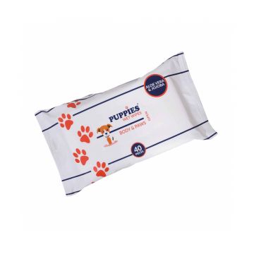 Puppies Servetele Umede cu Aloe Vera si Jojoba pentru Corp si Labute 40 buc pach